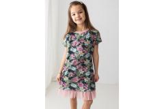 Lily Grey Dress Flowers with tulle, 98-128